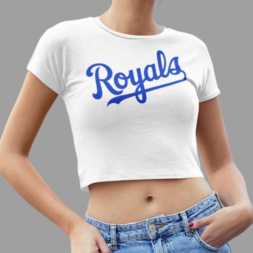 NEW Kansas City Royals Script Team Color Pop Form Fit Crop Top Shirt WHITE